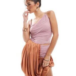 ASOS Asymmetrical Skirt in Tan and Pink